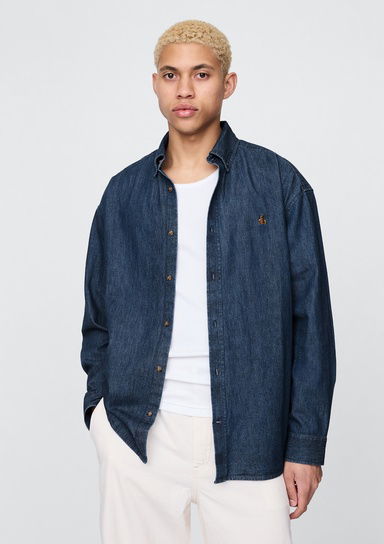 Brannan Bear İşlemeli Denim Big Gömlek