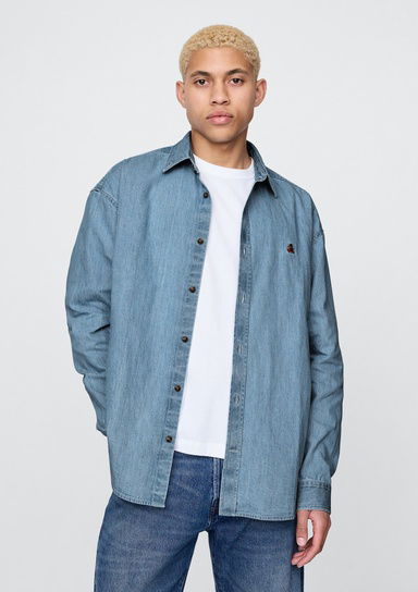Brannan Bear İşlemeli Denim Big Gömlek