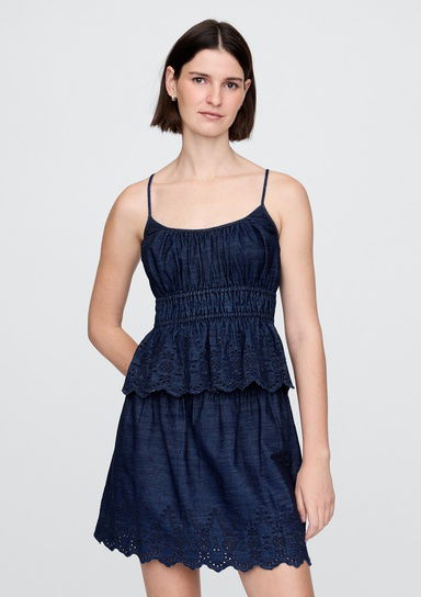 Büzgülü Eyelet Denim Cami Bluz