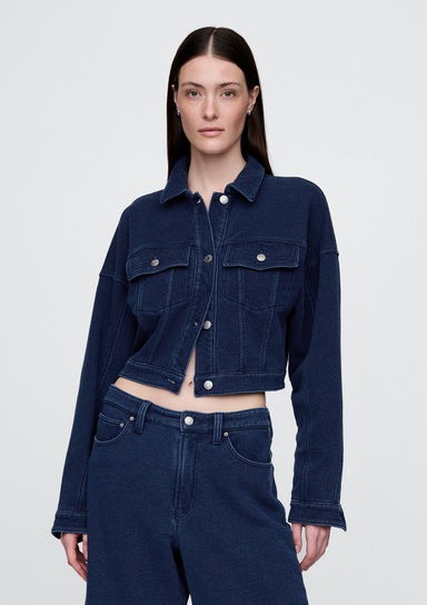 Fransız Havlu Kumaş Crop Icon Denim Ceket