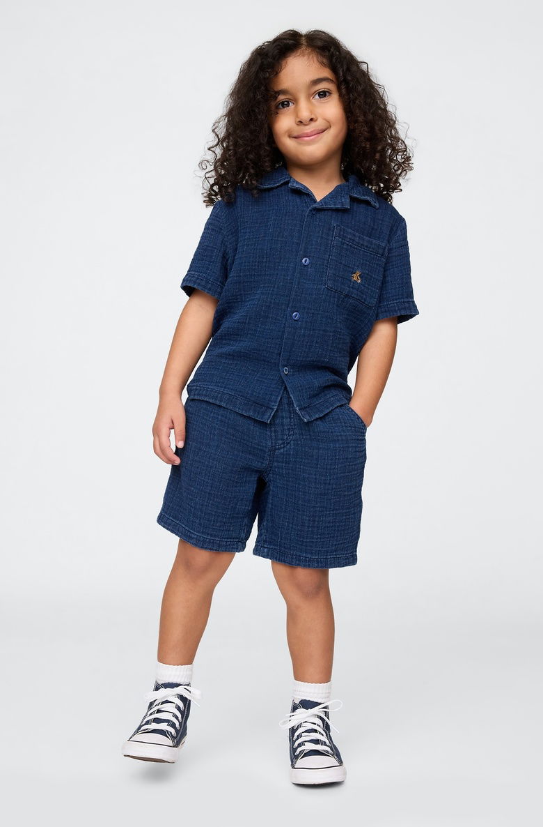  Crinkle Gauze Denim Outfit Set
