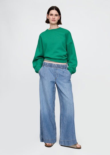 Mid Rise UltraSoft Pileli Baggy Jean Pantolon