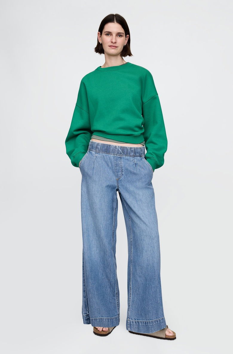  Mid Rise UltraSoft Pileli Baggy Jean Pantolon