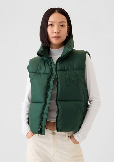 Gap Logo Geri Dönüştürülmüş Crop Puffer Şişme Yelek