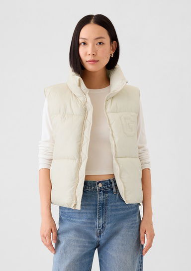 Gap Logo Geri Dönüştürülmüş Crop Puffer Şişme Yelek
