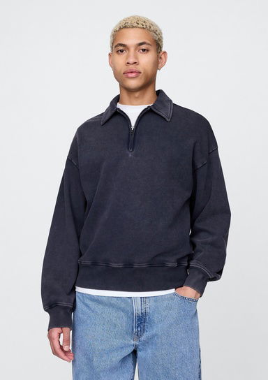 Heavyweight Oversized Yarım Fermuarlı Sweatshirt