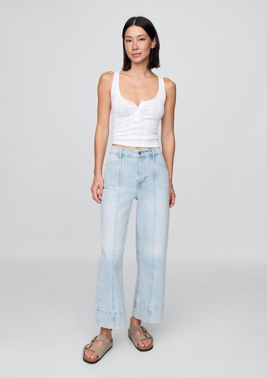 High Rise Stride Wide-Leg Ankle Jean Pantolon