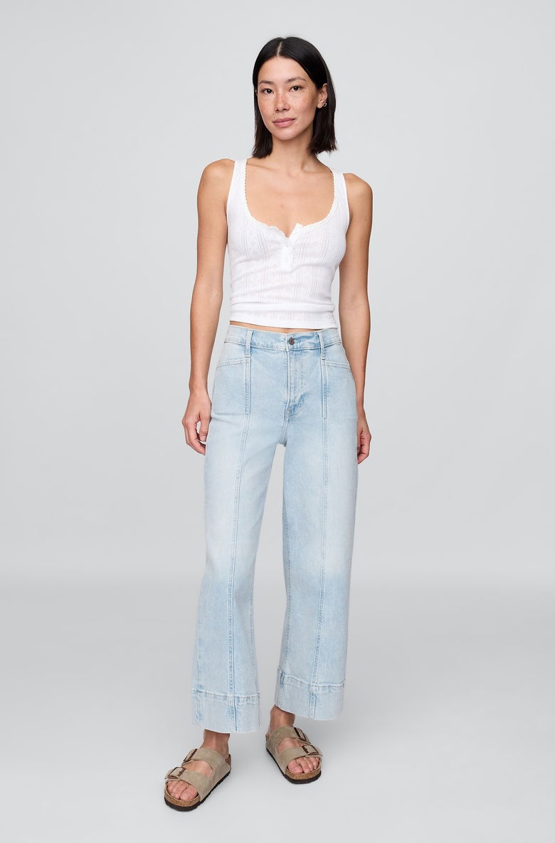  High Rise Stride Wide-Leg Ankle Jean Pantolon