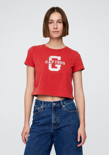 %100 Organik Pamuk Vintage Soft Crop T-Shirt