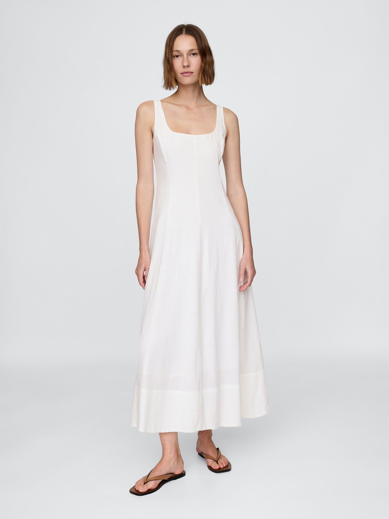 Keten Karışımlı Kare Yaka Maxi Elbise product image