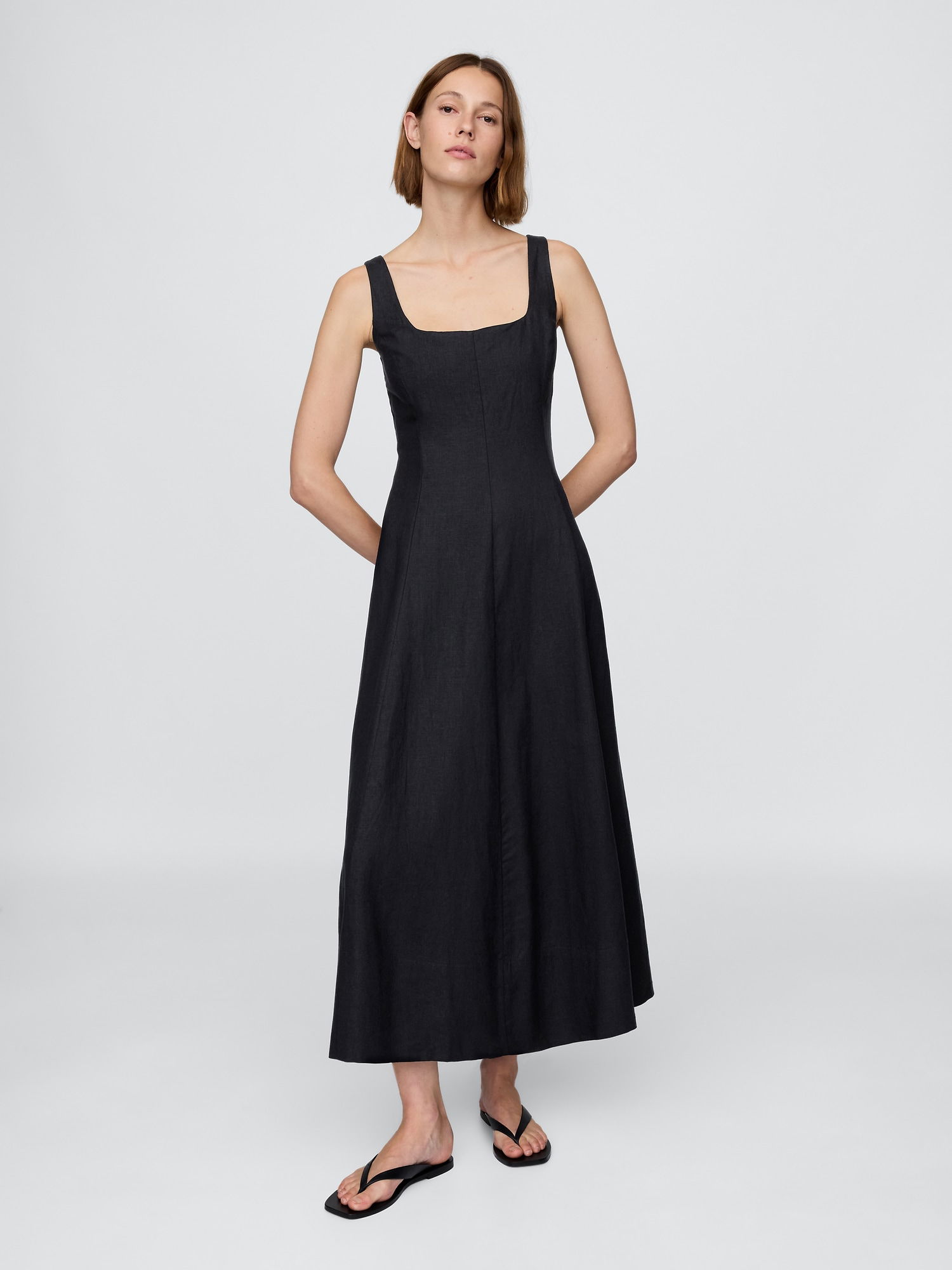 Keten Karışımlı Kare Yaka Maxi Elbise product image