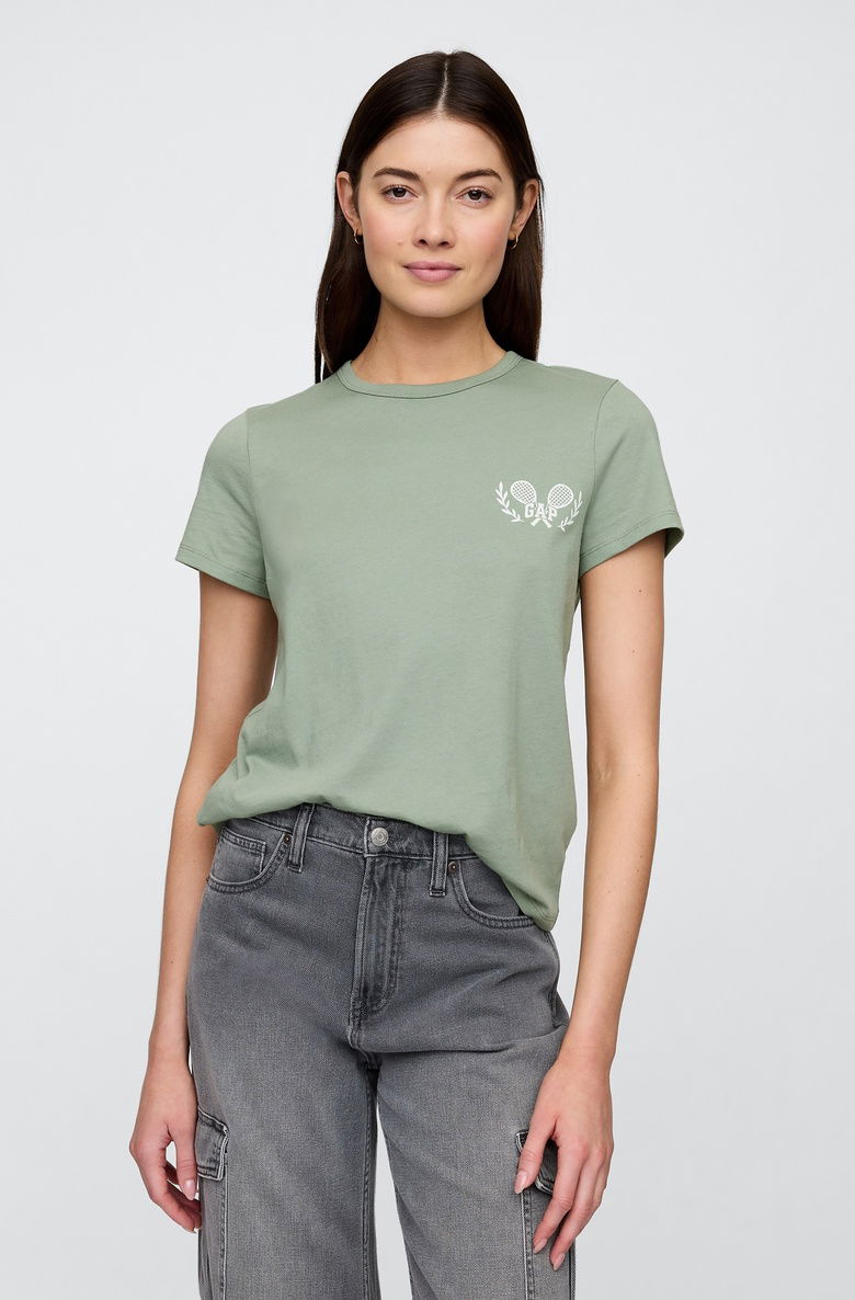  Gap Logo Bisiklet Yaka Grafik T-Shirt
