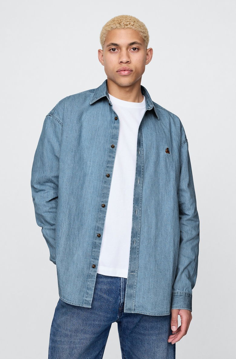  Brannan Bear İşlemeli Denim Big Gömlek