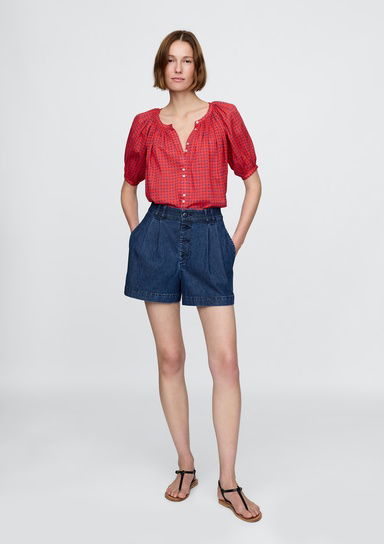 Gap × DÔEN High Rise Pileli Denim Şort Pantolon