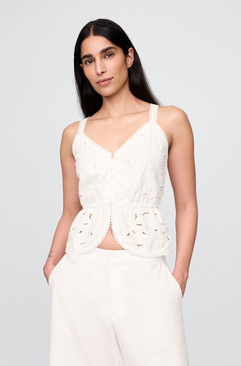  Keten Karışımlı Eyelet Peplum Bluz